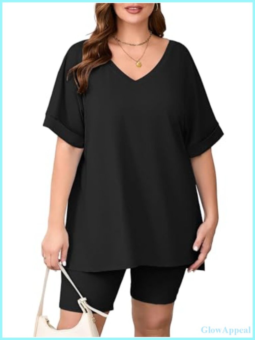 Plus Size 2 Piece Lounge Set Short Sleeve Top & Shorts Sleepwear
